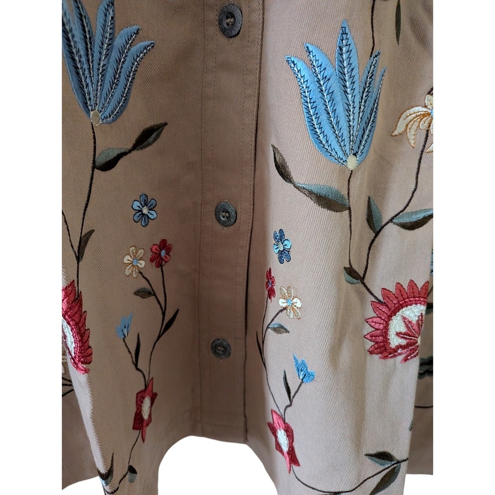 Country Store Womens 3X Tan Cotton Embroidered Floral Denim Top Jacket NIP - Picture 4 of 12